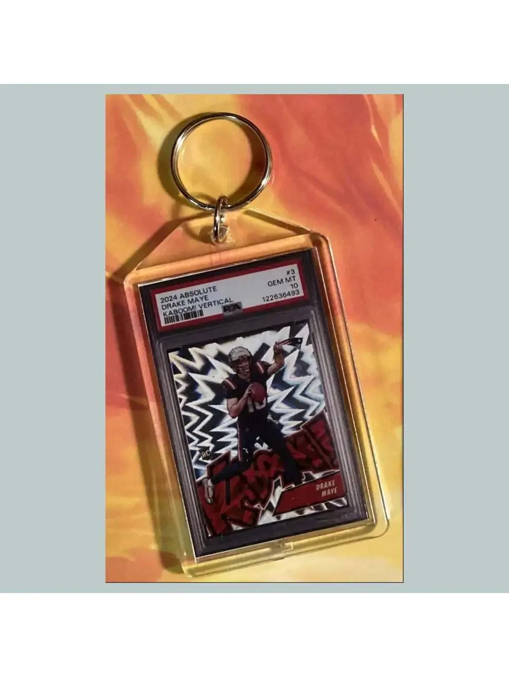 3709 Drake Maye 2024 Panini Absolute Kaboom Custom Hand Made Keychain